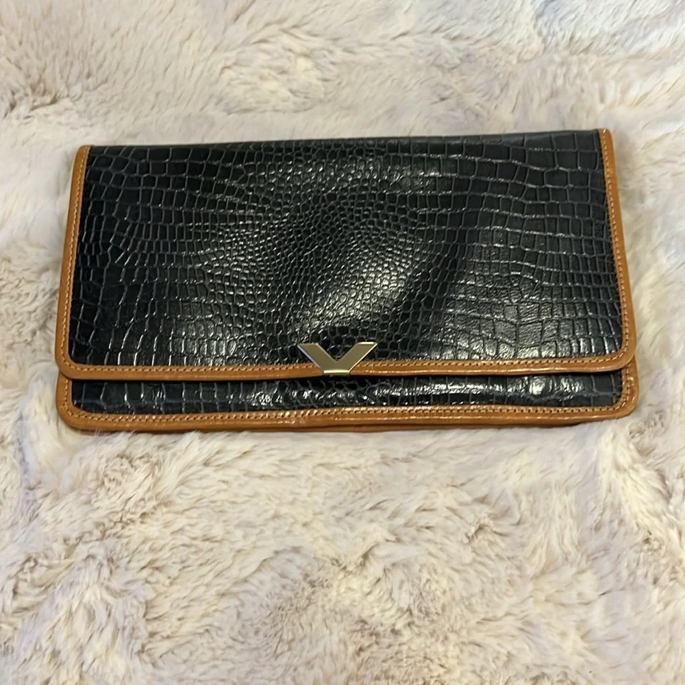 Navy Blue Croc Embossed Faux Leather Flap Clutch Crossbody Shoulder Bag Purse